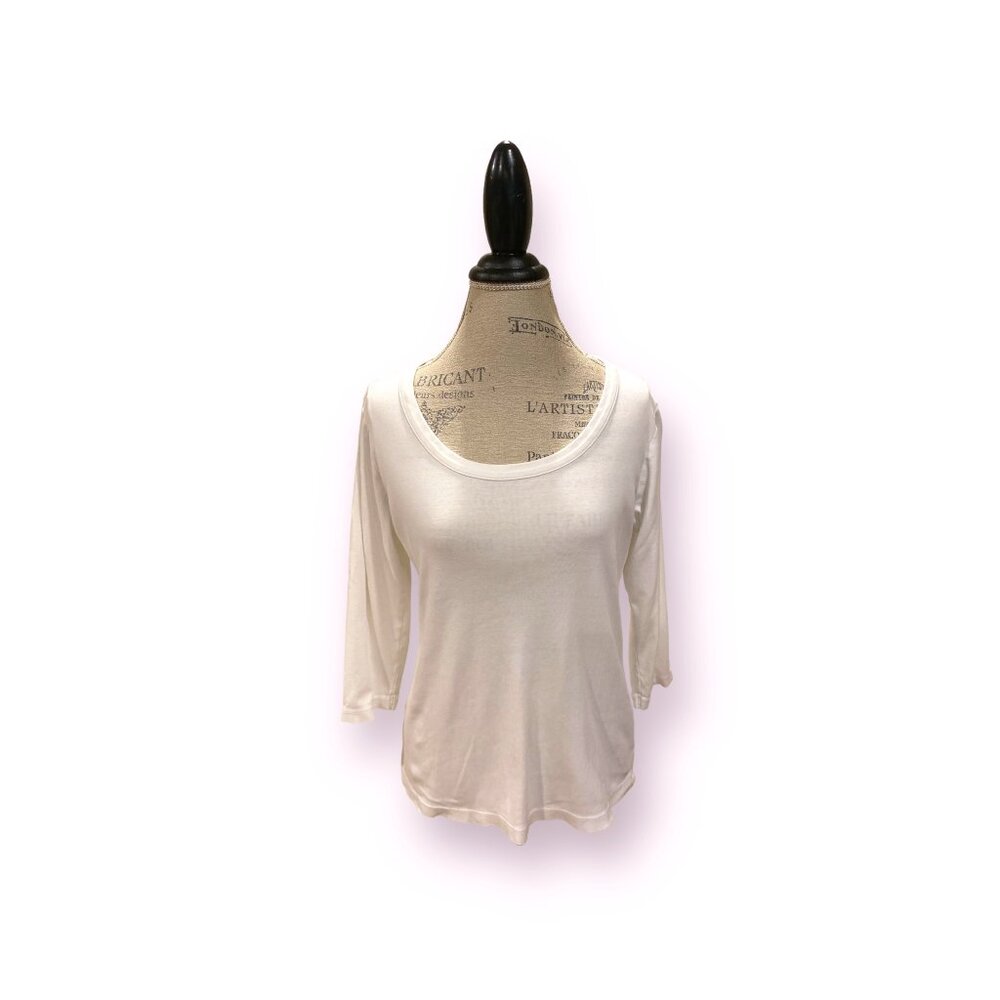 J. Jill Perfect Pima 3/4 Sleeve Round Neck Tee White Women’s Sz. M Petite